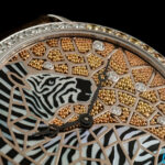 Ronde Louis Cartier Zebra and Giraffe Gold Bead Granulation and Marquetry Watch giraffe in several gold alloy beads