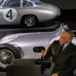 Karl-Friedrich Scheufele behind the wheel of Sir Stirling Moss’ racing car and wristed Chopard Mille Miglia Classic Chronograph Speed Silver