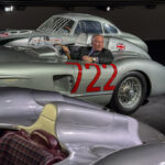 Karl-Friedrich Scheufele behind the wheel of Sir Stirling Moss’ racing car and wristed Chopard Mille Miglia Classic Chronograph Speed Silver